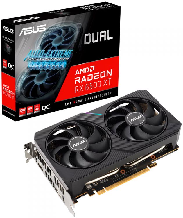 Видеокарта PCI-E ASUS Radeon RX 6500 XT Dual OC (DUAL-RX6500XT-O4G) 4GB GDDR6, 64bit, HDMI DP 4GB