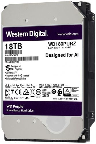 Жесткий диск 18TB SATA 6Gb/s Western Digital WD180PURZ WD Purple 3.5" 7200rpm 512MB