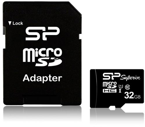 Карта памяти 32GB Silicon Power SP032GBSTHDU1V10SP UHS-1 MicroSD Card32GB Superior/ class 10 Retail pack w/ adaptor