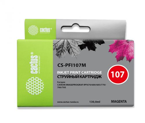 Картридж Cactus CS-PFI107M пурпурный (130мл) для Canon IP iPF670/iPF680/iPF685/iPF770/iPF780