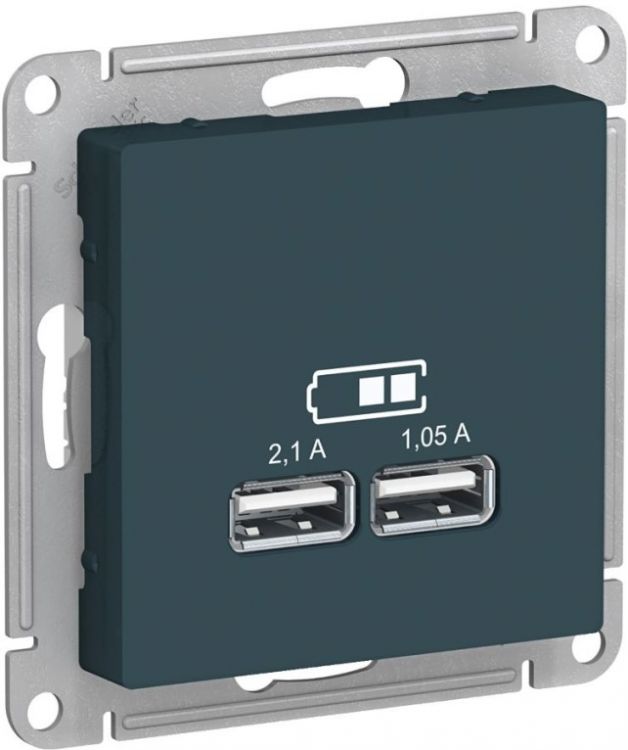 

Розетка Systeme Electric ATN000833 AtlasDesign USB, 5В, 1 порт x 2,1 А, 2 порта х 1,05 А, механизм изумруд, ATN000833