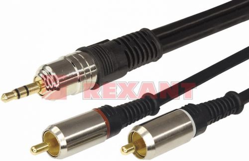 Кабель Rexant 17-4224 3.5 Stereo Plug - 2RCA Plug, 3м (GOLD), металл