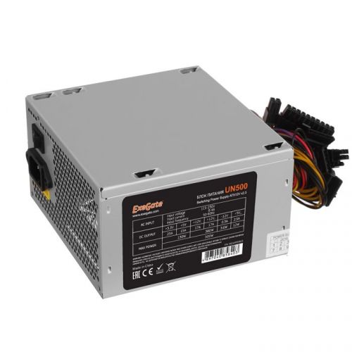 Блок питания ATX Exegate UN500 EX244555RUS 500W, 12cm fan, 24p+4p, 6/8p PCI-E, 3*SATA, 2*IDE, FDD