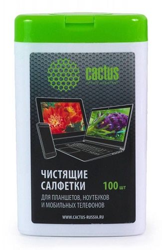 Салфетка Cactus CS-T1005 Мини туба с чистящими салфетками для планшетов, ноутбуков и моб.тел.,100 шт