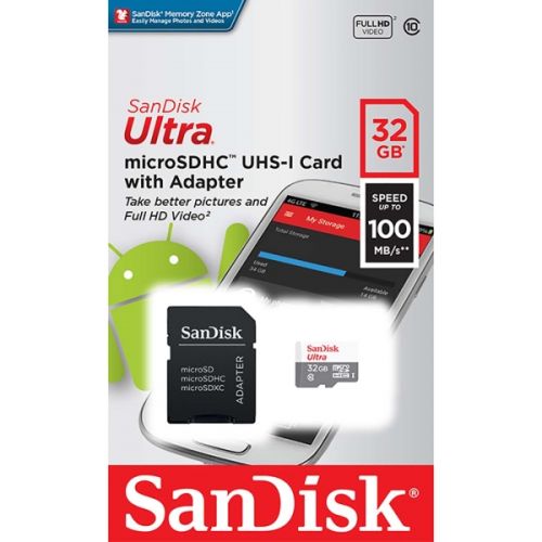 Карта памяти 32GB SanDisk SDSQUNR-032G-GN3MA microSDHC Class 10 Ultra (SD адаптер) UHS-I 100MB/s карта памяти 32gb mirex 13613 adsuhs32 microsdhc class 10 uhs i sd адаптер