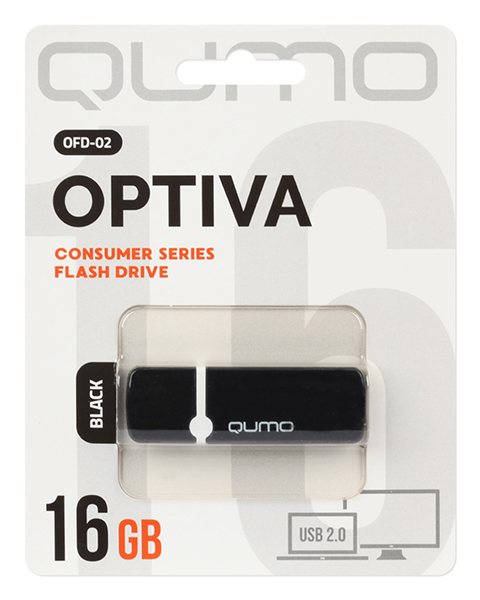 

Накопитель USB 2.0 64GB Qumo QM64GUD-OP2-black Optiva 02, чёрный, QM64GUD-OP2-black