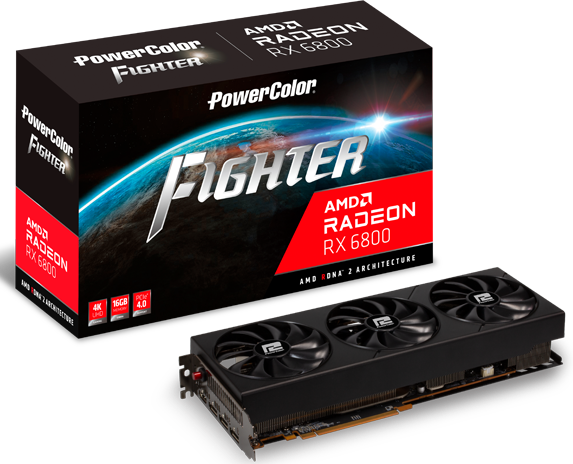 

Видеокарта PCI-E PowerColor Radeon RX 6800 Fighter (AXRX 6800 16GBD6-3DH/OC) 16GB GDDR6 7nm 256bit 1775/16000MHz HDMI/3*DP, Radeon RX 6800 Fighter (AXRX 6800 16GBD6-3DH/OC)