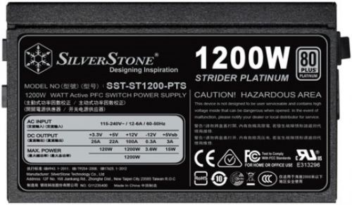Блок питания ATX SilverStone ST1200-PTS 1200W, 80 Plus Platinum, Active PFC, 120mm fan, fully modular RTL
