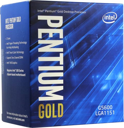 

Процессор Intel Pentium G5600 Coffee Lake 2-Core 3.9GHz (LGA1151v2, L3 4MB, 54W, 14nm, UHD Graphics 630 1100MHz) BOX, Pentium G5600