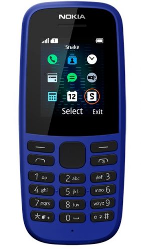 Мобильный телефон Nokia 105 SS (2019) 16KIGL01A13 голубой, 1.77'' 160x120, 4MB RAM, 4MB, 1 Sim, 2G, Micro-USB, 800mAh