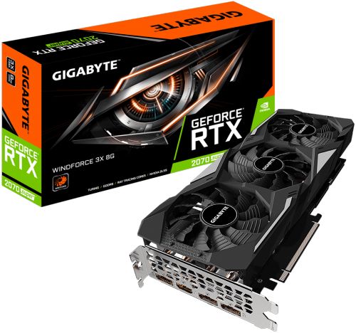 

Видеокарта PCI-E GIGABYTE GeForce RTX 2070 Super WINDFORCE 3X GV-N207SWF3-8GD 8GB GDDR6 256bit 12nm 1575/14000MHz HDMI/3*DP, GeForce RTX 2070 Super WINDFORCE 3X