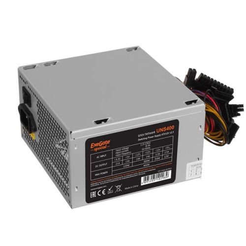 Блок питания ATX Exegate UNS400 ES261567RUS 400W, 12cm fan, 24p+4p, 3*SATA, 2*IDE, FDD