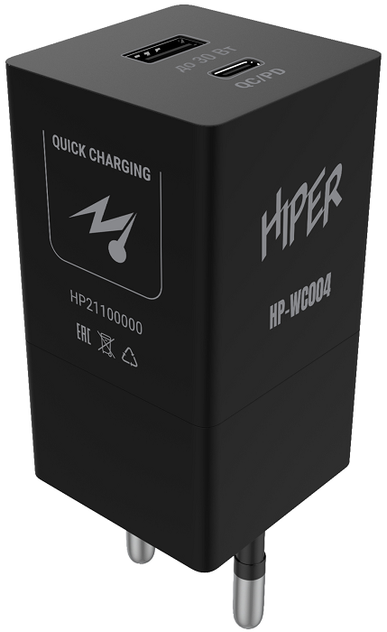 

Зарядное устройство сетевое HIPER HP-WC004 3A+2.5A PD+QC универсальное черное, HP-WC004