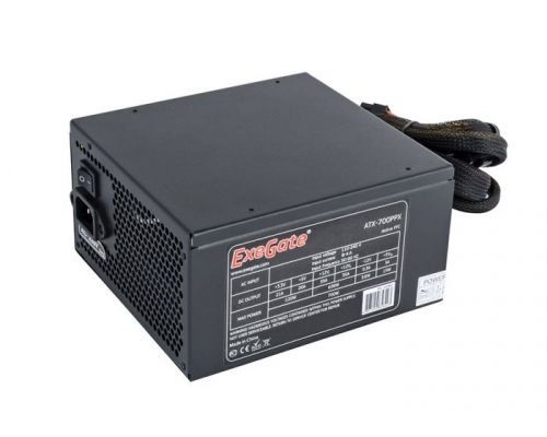 Блок питания ATX Exegate 700PPX EX220362RUS-S 700W RTL, SC, black, APFC,14cm,24p+(4+4)p, PCI-E, 5*SATA, 4*IDE, FDD + кабель 220V с защитой от выдергив