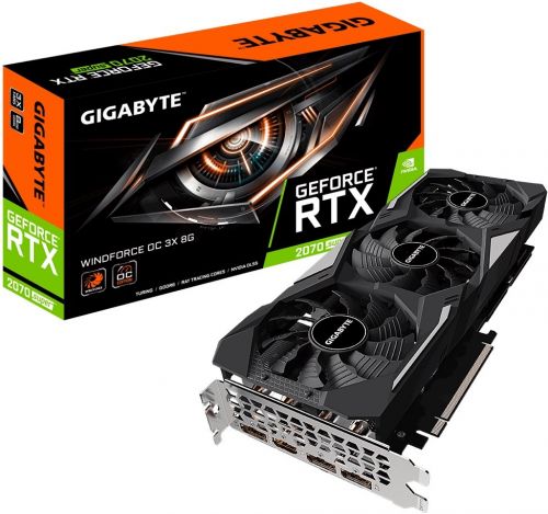 

Видеокарта PCI-E GIGABYTE GeForce RTX 2070 Super GV-N207SWF3OC-8GD 8GB GDDR6 256bit 12nm 1605/14000MHz HDMI/3*DP RTL, GeForce RTX 2070 Super