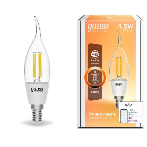 Лампа светодиодная Gauss 1260112 филаментная Smart Home DIM E14 CF35 4,5 Вт 495 лм 