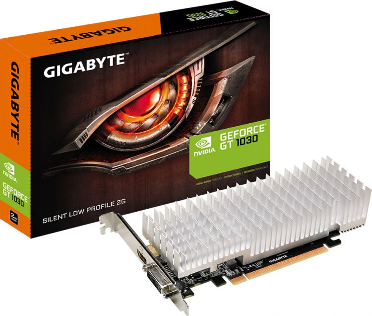 Видеокарта PCI-E GIGABYTE GeForce GT 1030 (GV-N1030SL-2GL) 2GB Silent Low Profile GDDR5 64bit 14nm 1252/6008MHz DVI-D(HDCP)/HDMI RTL