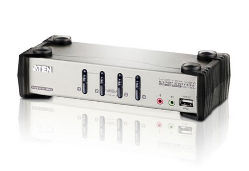 Переключатель KVM Aten CS1734B-A7-G KVM+Audio+USB 2.0, 1 user USB+VGA => 4 cpu PS2/USB+VGA, со шнурами USB 2х1.2м.+2х1.8м., 2048x1536, настол., исп.сп