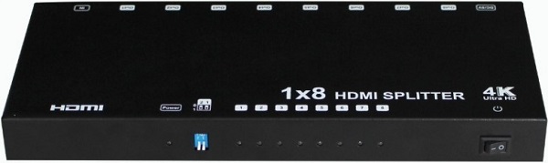 

Разветвитель OSNOVO D-Hi108/1 HDMI (1вх./8вых.). Разрешение до 1080p/36бит (Deep Color) и 4Kx2K (3840x2160/60Гц, YCbCr 4:2:0), D-Hi108/1