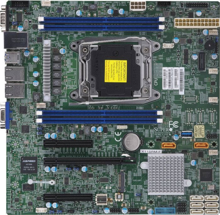 

Материнская плата mATX Supermicro MBD-X11SRM-F-O (LGA2066, C422, 4*DDR4 (2933), 8*SATA 6G RAID, M.2, 3*PCIE, 2*Glan, VGA, COM, 28USB 3.0, 2*USB 2.0), MBD-X11SRM-F-O