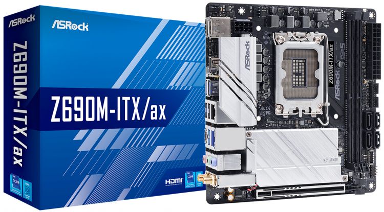 

Материнская плата mini-ITX ASRock Z690M-ITX/AX (LGA1700, Z690, 2*DDR4(5000), 4*SATA3, PCIe, 2*M.2, 7.1CH, 2.5Glan, WiFi, BT, 3*USB 3.2, USB 3.2 Type C, Z690M-ITX/AX