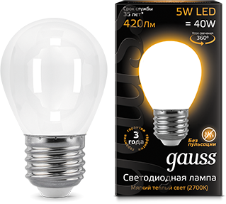 Фото - Лампа светодиодная Gauss 105202105 LED Filament Шар OPAL E27 5W 420lm 2700K лампа светодиодная black filament шар e27 5вт 4100к opal gauss 105202205 упаковка 10 шт