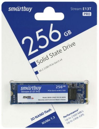 Накопитель SSD M.2 SmartBuy SBSSD-256GT-PH13P-M2P4 256GB, Stream E13T Pro, PCI-E x4, up to 2300/1150MBs, NVMe, 3D TLC, PS5013T, 22х80мм