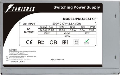 Блок питания ATX Powerman PM-500ATX-F 6143093 500W, 120mm fan (carton box)