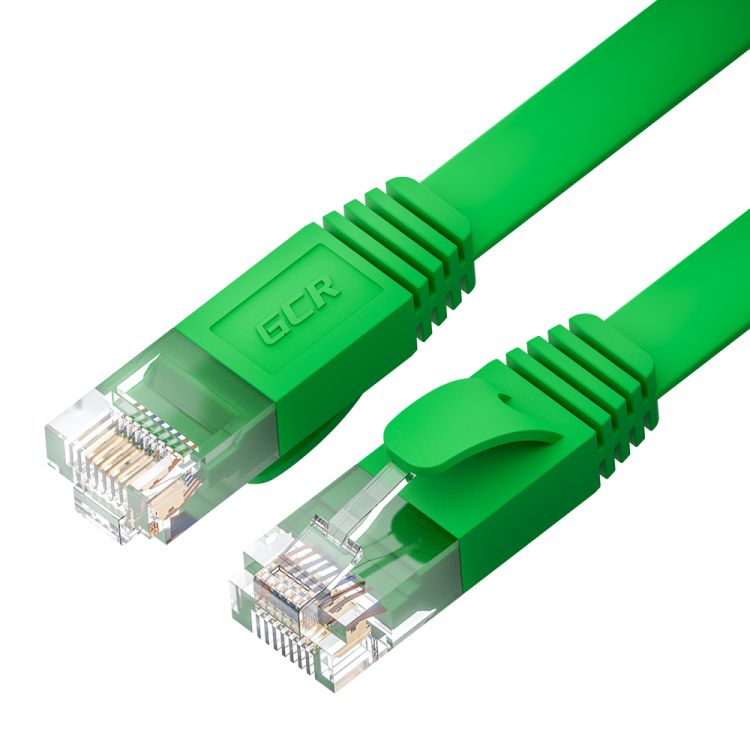 

Кабель патч-корд U/UTP 6 кат. 3м GCR GCR-52842 PROF плоский прямой, 30 AWG, ethernet high speed 10 Гбит/с, RJ45, T568B, зеленый, GCR-52842