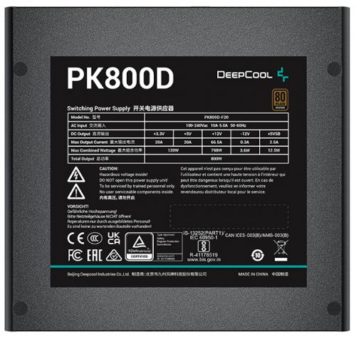 Блок питания ATX Deepcool PK800D 800W, Active PFC+DC to DC, 80PLUS Bronze, 120mm fan RET