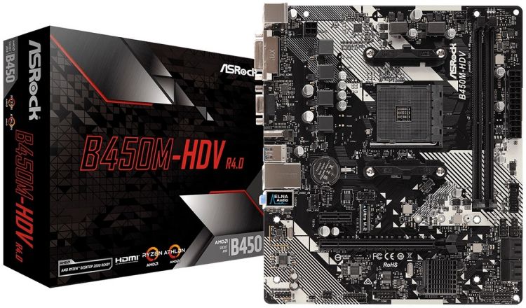 Материнская плата mATX ASRock B450M-HDV R4.0 AM4, AMD B450, 2xDDR4(3200), 1xPCI-Ex16, PCI-Ex1, D-SUB, HDMI, DVI, SATAIII+RAID, M.2, GBLan, USB3.1, mAT