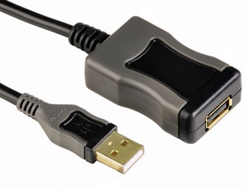 Кабель интерфейсный USB 2.0 удлинитель HAMA AM/AF 00078482 5.0 м 3 зв черный, активный, H-78482