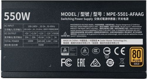 Блок питания ATX Cooler Master MWE Gold V2 MPE-5501-AFAAG-EU 550W, active PFC, 120mm fan, 80 Plus Gold, full modular