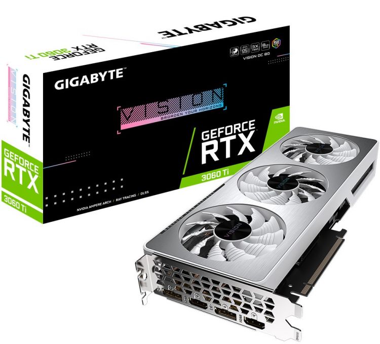 Видеокарта PCI-E GIGABYTE GeForce RTX 3060 Ti VISION OC (GV-N306TVISION OC-8GD 2.0) 8GB GDDR6 256bit 2*HDMI 2*DP LHR, GeForce RTX 3060 Ti VISION OC (GV-N306TVISION OC-8GD 2.0)