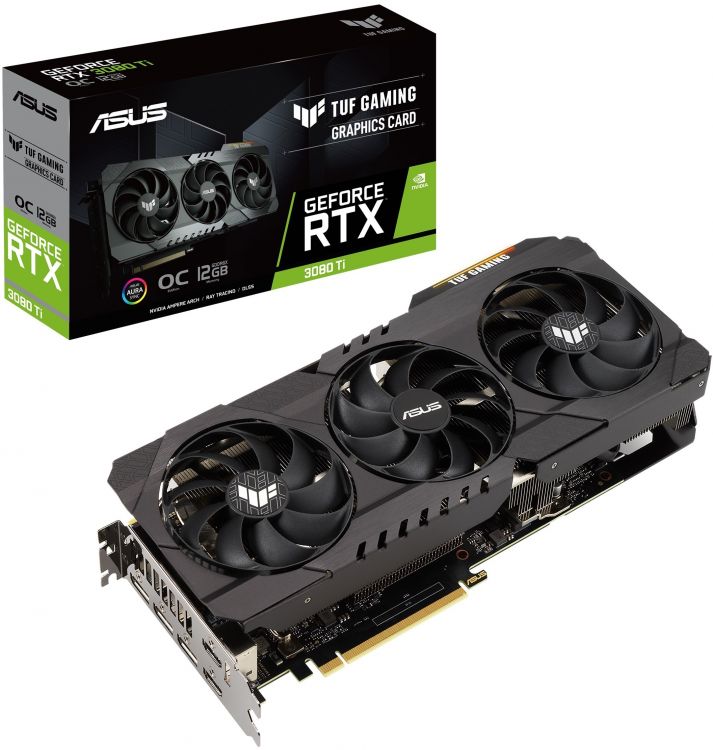 

Видеокарта PCI-E ASUS GeForce RTX 3080 Ti TUF GAMING OC (TUF-RTX3080Ti-O12G-GAMING) 12GB GDDR6X 384bit 8nm 1365/19000MHz 2*HDMI/3*DP, GeForce RTX 3080 Ti TUF GAMING OC (TUF-RTX3080Ti-O12G-GAMING)