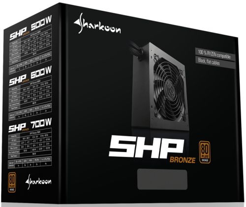 Блок питания Sharkoon SHP Bronze 500W SHP500 500 Вт, 120 mm fan, 80 Plus Bronze, APFC, чёрный - фото 1