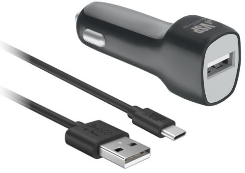Зарядное устройство автомобильное BoraSco 22033 USB, 1A + дата-кабель Type-C, 1м черное