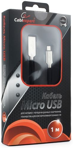 Фото - Кабель интерфейсный USB 2.0 Cablexpert CC-P-mUSB02Bk-1M AM/microB, серия Platinum, длина 1м, черный, блистер кабель hoco x14 6957531062844 usb 2 0 am microbm черный 1м