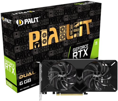 

Видеокарта PCI-E Palit GeForce RTX 2060 NE62060018J9-1160A Dual 6GB GDDR6 192bit 12nm 1365/14000MHz DVI/HDMI/DP RTL, GeForce RTX 2060