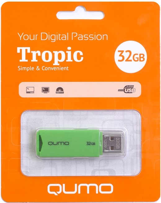 

Накопитель USB 2.0 32GB Qumo QM32GUD-TRP-Green Tropic, зелёный, QM32GUD-TRP-Green