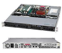 Корпус серверный 1U Supermicro CSE-813MTQ-350CB (4x3.5" HS Bays, 4xSATA/SAS port, DVD-opt., 12"x10" ATX, 1xFH, 350W Gold, rail) - фото 1