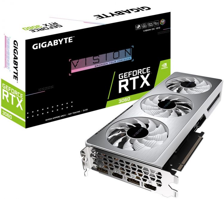 Видеокарта PCI-E GIGABYTE GeForce RTX 3060 VISION OC (GV-N3060VISION OC-12GD 2.0) 12GB GDDR6 192bit 8nm 1320/15000MHz 2*HDMI/2*DP RTL