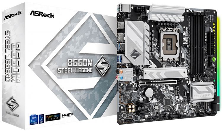 

Материнская плата ATX ASRock B660 STEEL LEGEND (LGA1700, B660, 4*DDR4(5333), 4*SATA 6G RAID, 3*M.2, 4*PCIE, 7.1CH, 2.5Glan, USB Typr-C, 4*USB 3.2, HDM, B660 STEEL LEGEND