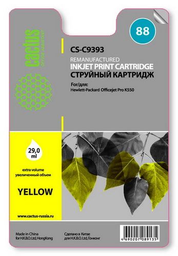 Картридж Cactus CS-C9393 №88 (желтый) для HP Officejet Pro K550