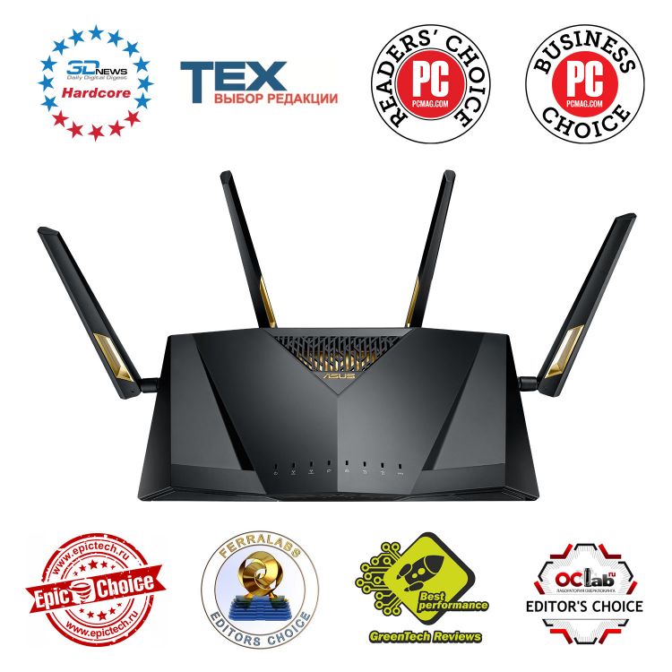 

Роутер ASUS RT-AX88U WiFi 802.11a/b/g/n/ac/ad/ax, до 1148 + 4804Мбит/c, 2,4 + 5 гГц, 4 антенны, USB, Wan, 8*Lan, 2*USB 3.0, RT-AX88U