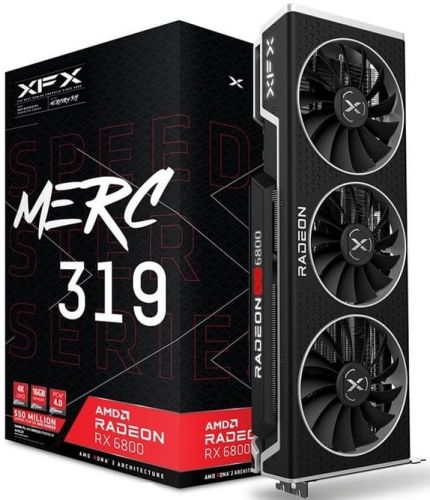 

Видеокарта PCI-E XFX Radeon RX 6800 Speedster MERC 319 RX-68XLATBD9 16GB GDDR6 256bit 7nm 1850/16000MHz HDMI/3*DP RTL, Radeon RX 6800 Speedster MERC 319