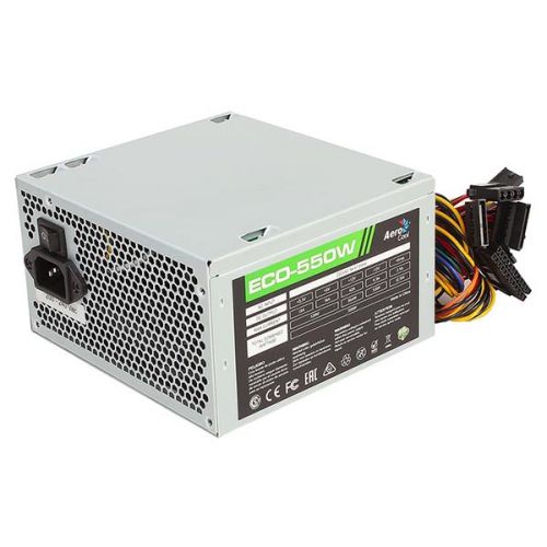 Блок питания ATX AeroCool ECO-550W 4710700957899 550W V2.3 (20/24+4/8+6/8pin, вентилятор d120мм) + кабель питания EURO (1.1м)