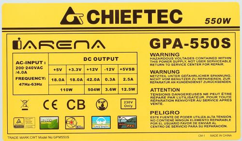 Блок питания ATX Chieftec GPA-550S 550W aPFC, 120mm FAN, OEM