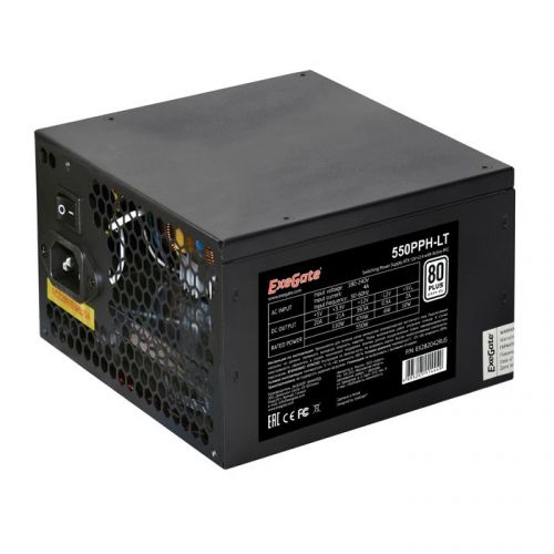 Блок питания ATX Exegate 550PPH-LT 550W, RTL, 80+, black, APFC, 12cm, 24p, (4+4)p, 5*SATA, 3*IDE