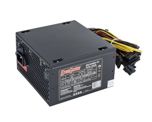 Блок питания ATX Exegate 600NPXE EX221639RUS-PC 600W PFC PC black 12cm fan 24p44p68p PCI-E4SATA 3IDEFDD кабель 220V в комплекте